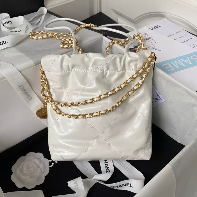 22 AS3980 Mini Tote Shiny Calfskin & Gold-Tone Metal White