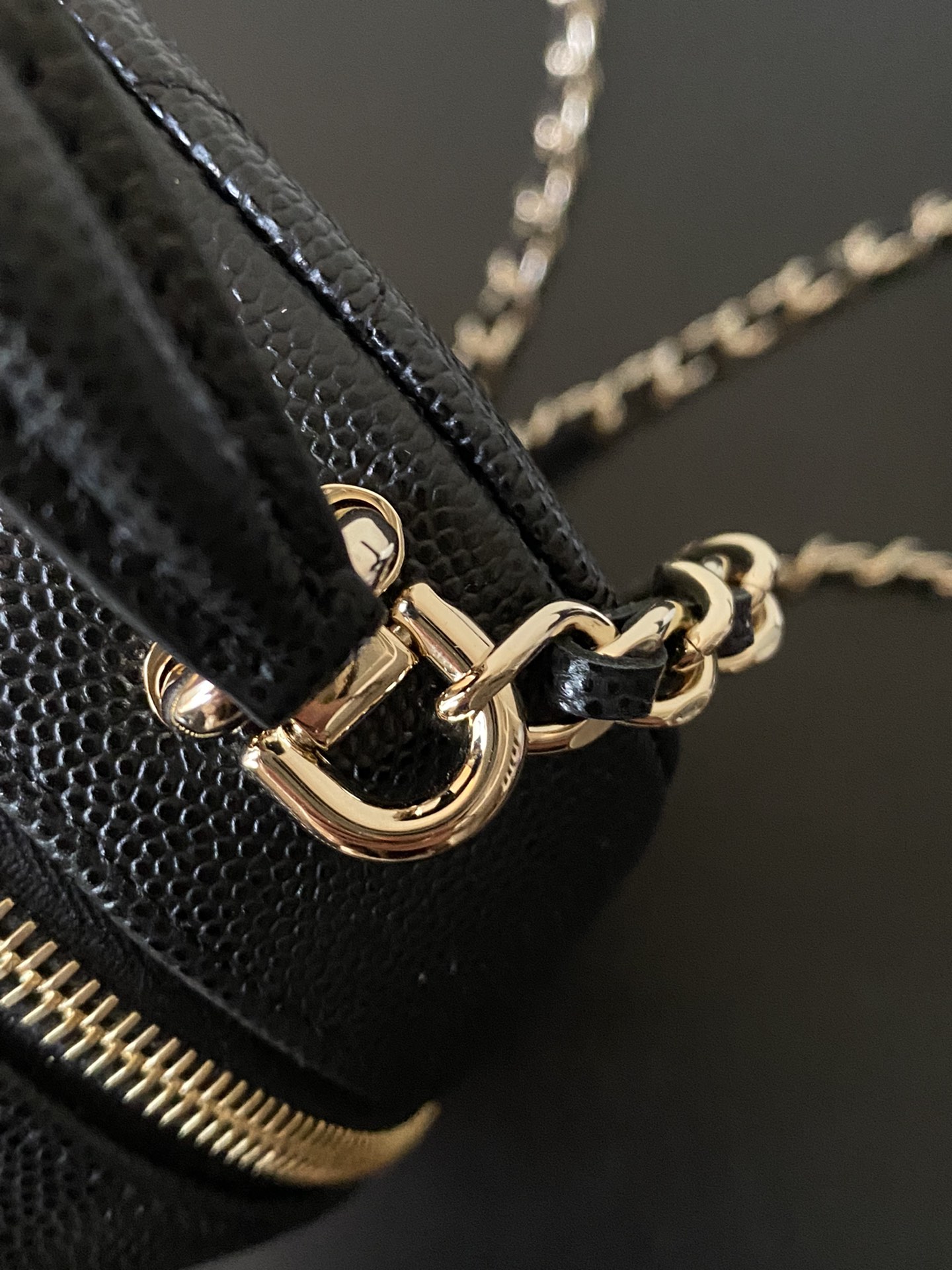 Mini Backpack with Chain (AS3787) in Black Caviar Leather with Gold-Tone Hardware, 24C Cruise Collection - Mocuir