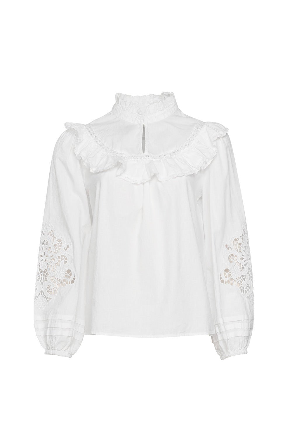 Ruffle Broderie High-Neck Blouse‌