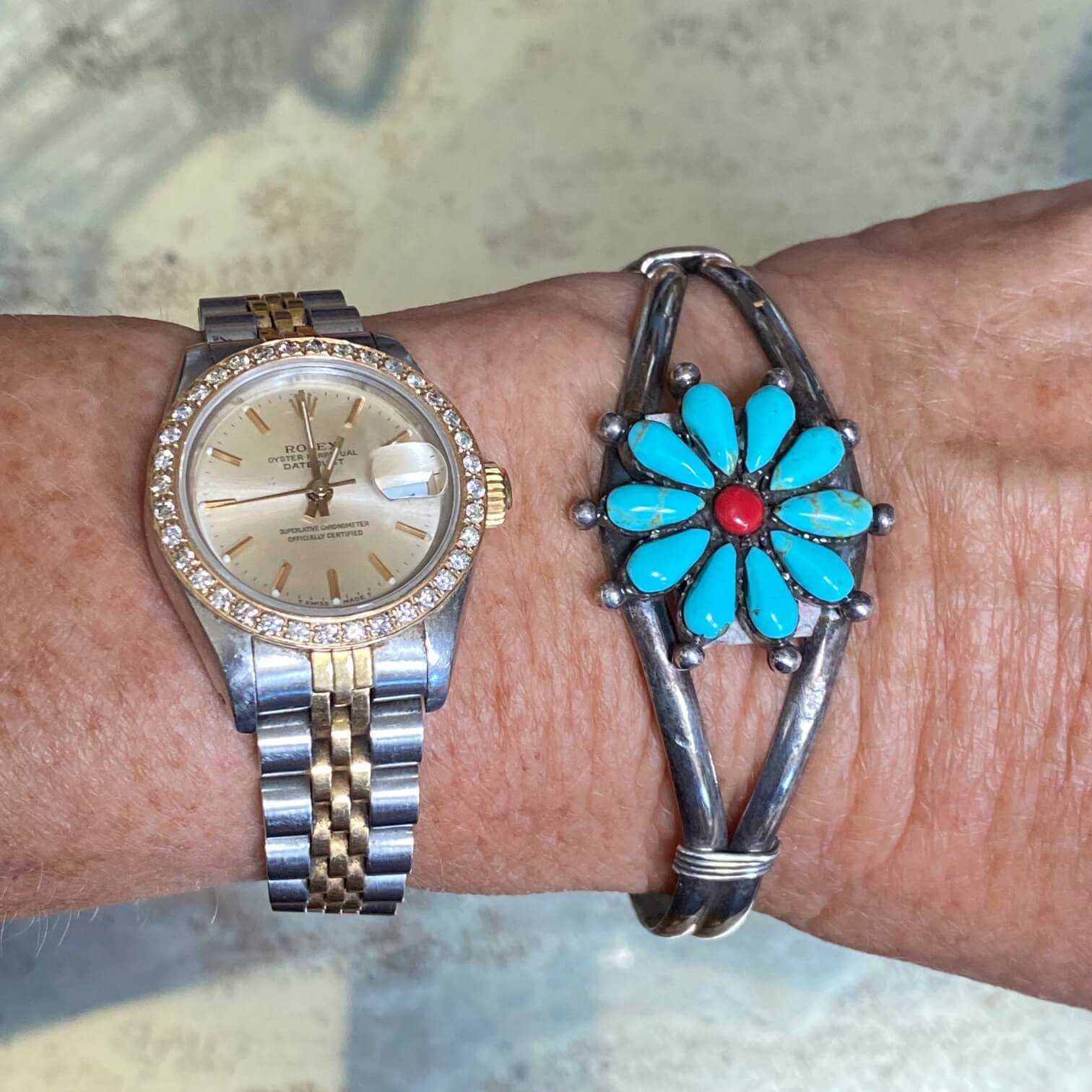 Vintage Southwestern Sterling Silver Flower Bracelet