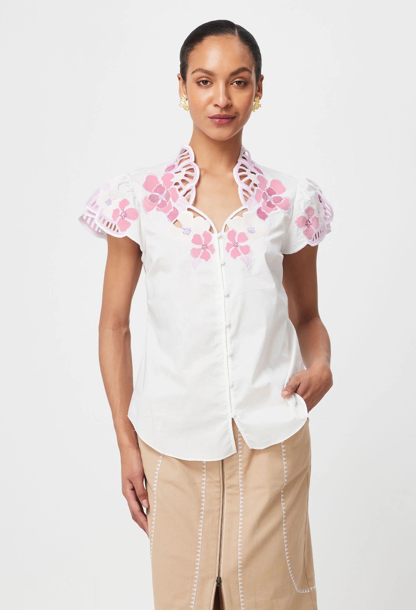Cotton Voile Embroidered Blouse