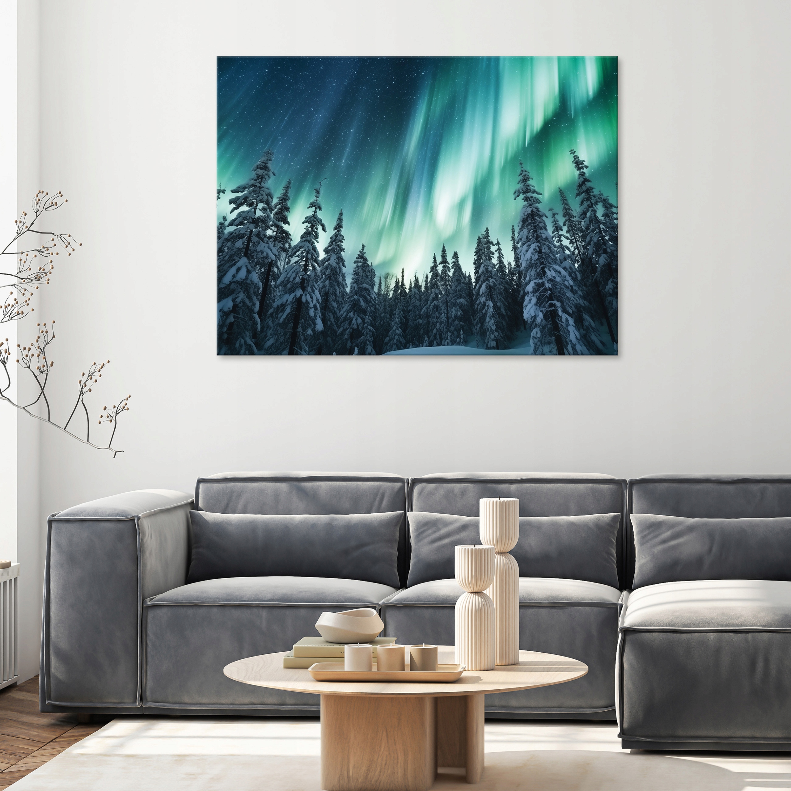 Painting aurora forest turquoise nature night on canvas wall bedroom living room 40x30