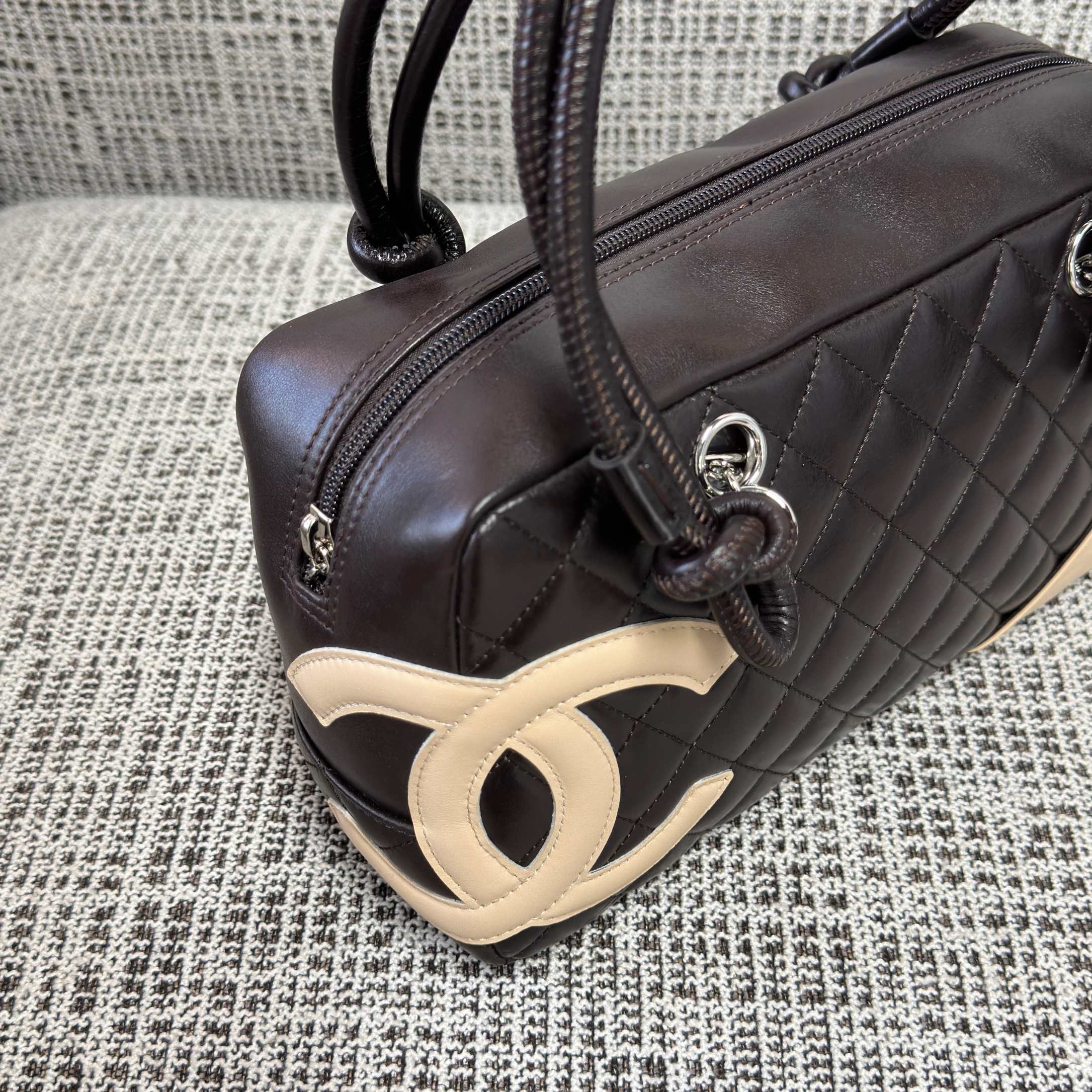 Cambon Quilted Lambskin Boston Bag  Bowling Bag - Mocuir