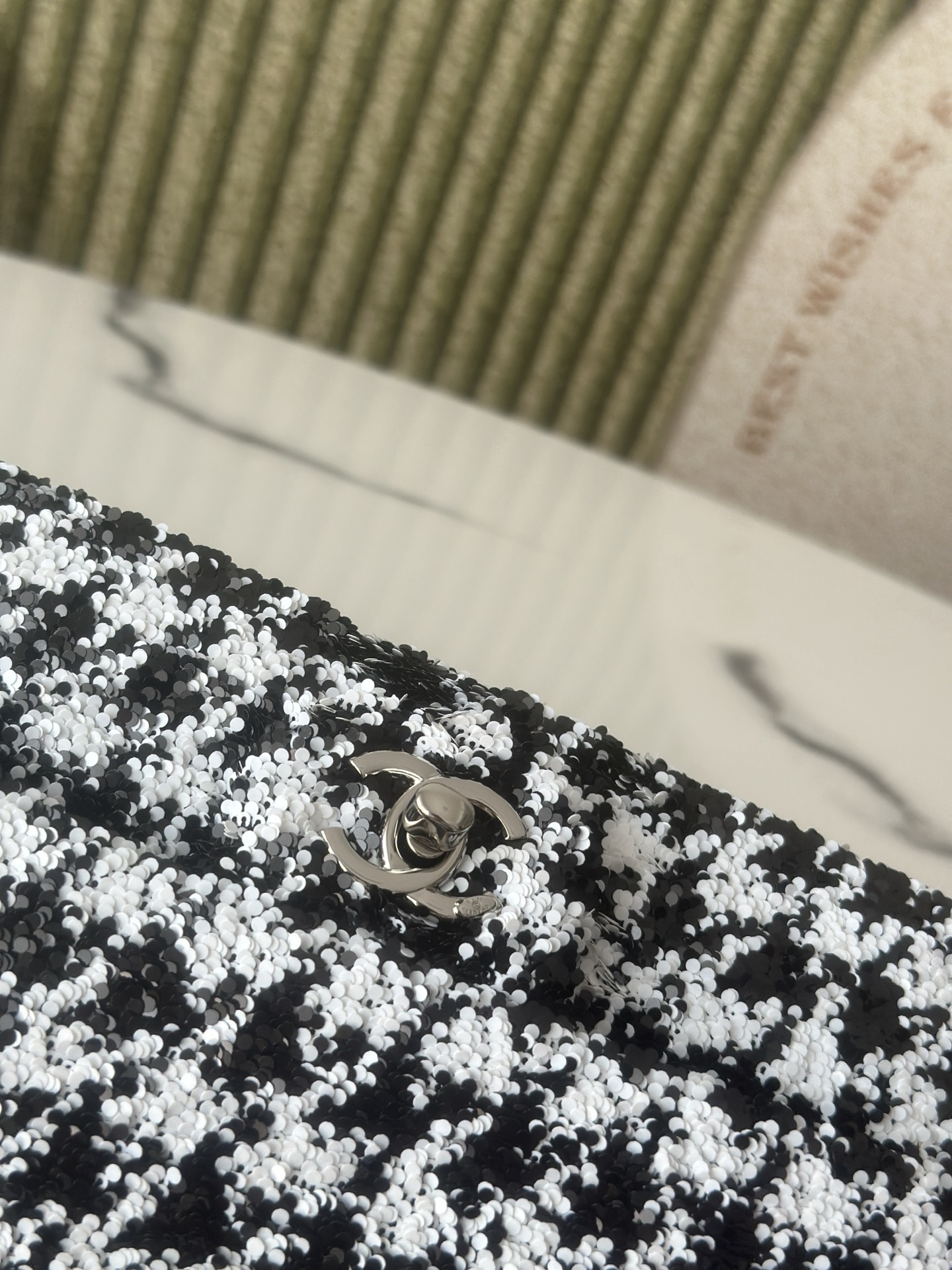 Limited Edition Black & White Houndstooth Sequin Mini Classic Flap Bag - Mocuir