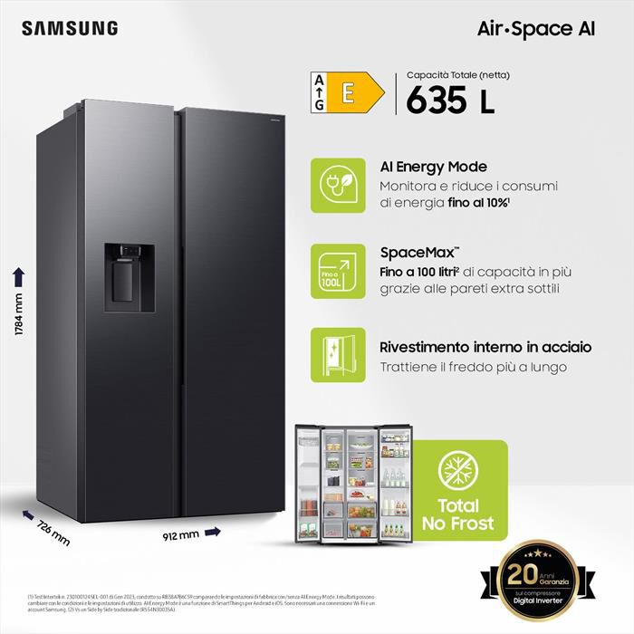 SAMSUNG - Frigorifero side by side RS70F64KEFEF Classe E-Antracite
