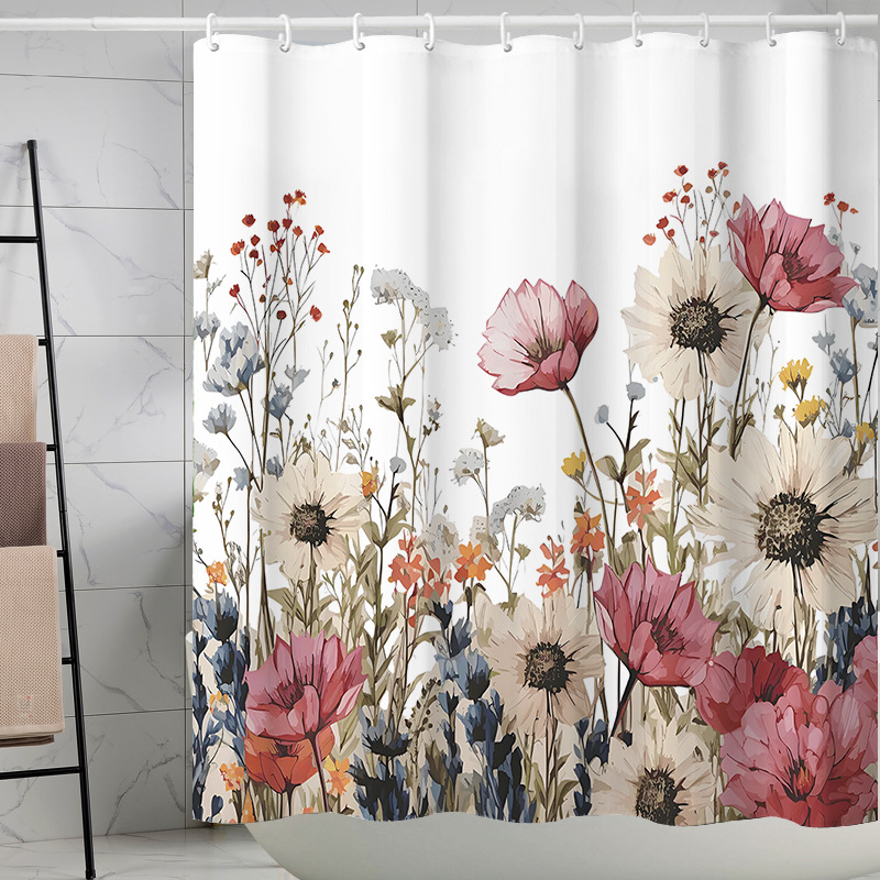 Digital printing watercolor ink flower simple geometric shower curtain waterproof and moisture-proof sanitary interval