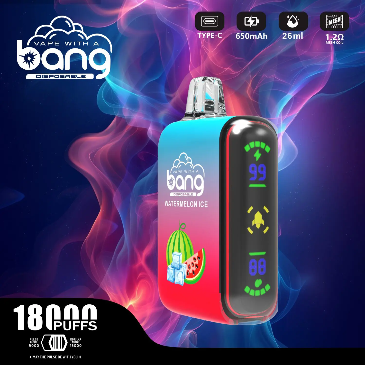 （3 pieces）Bang Rocket 18000 Puffs Dual Mesh Disposable Vape Electronic Cigarette Pod