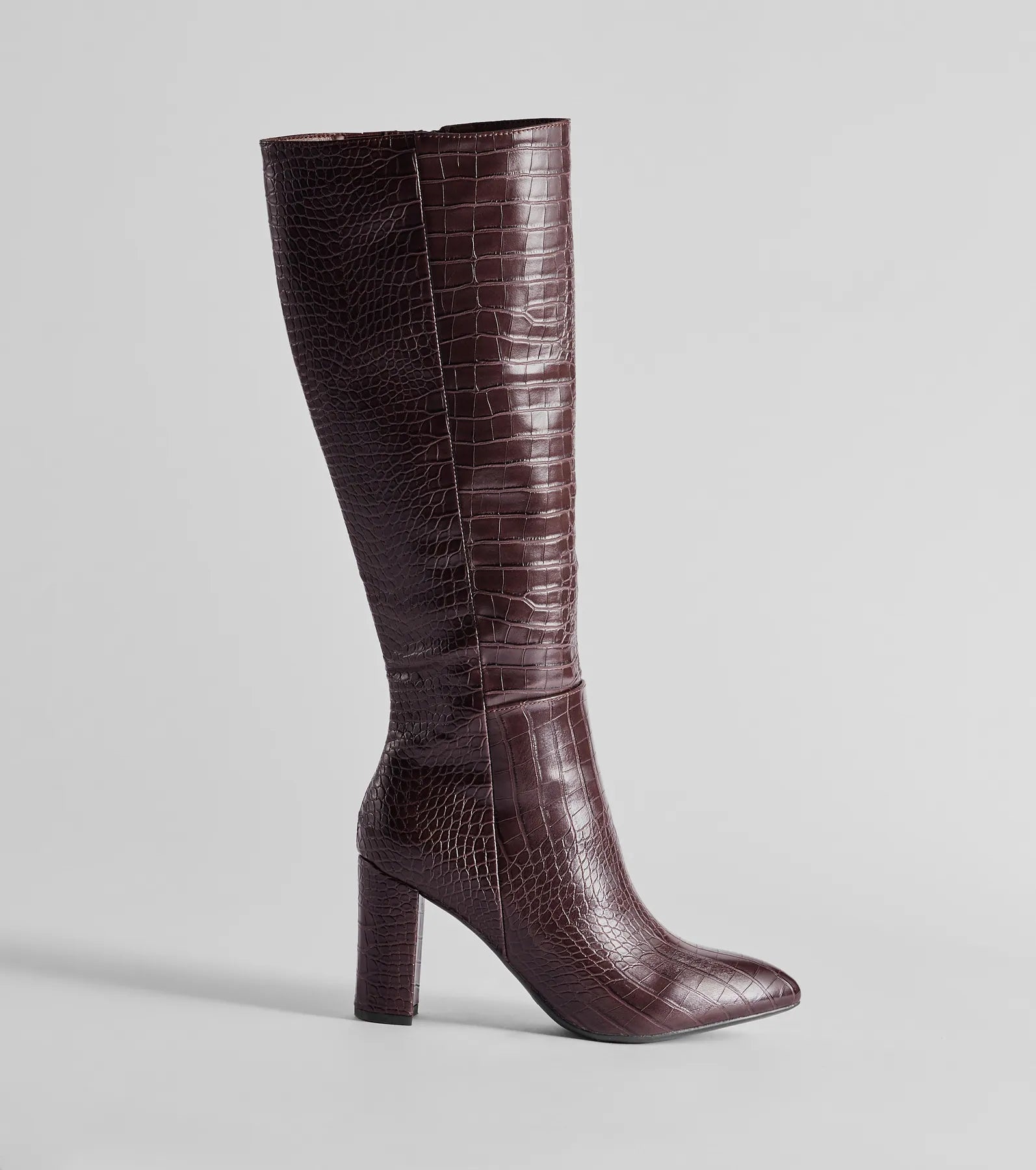Chic Moment Faux Leather Croc-Embossed Under the Knee Boots
