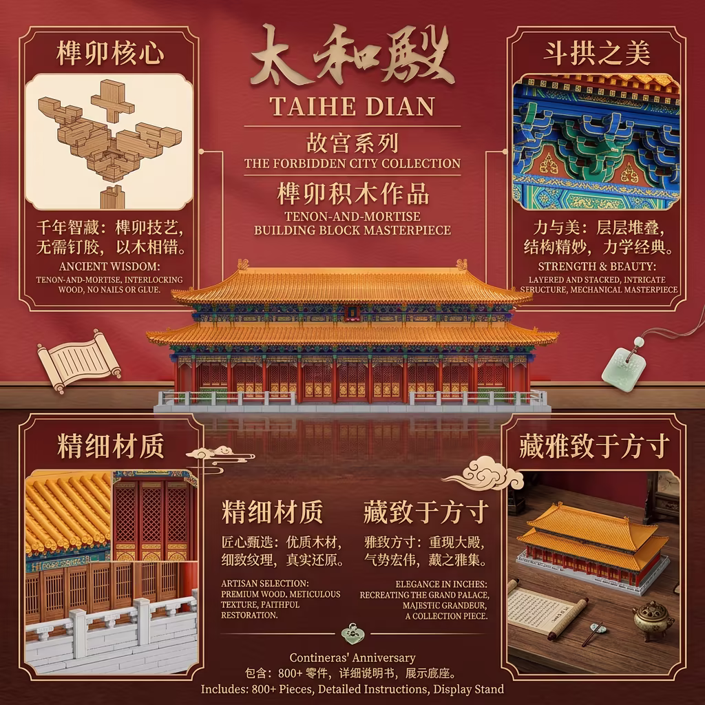 Hall of Supreme Harmony (Taihe Dian) Mortise and Tenon Building Block Set 太和殿榫卯积木套装