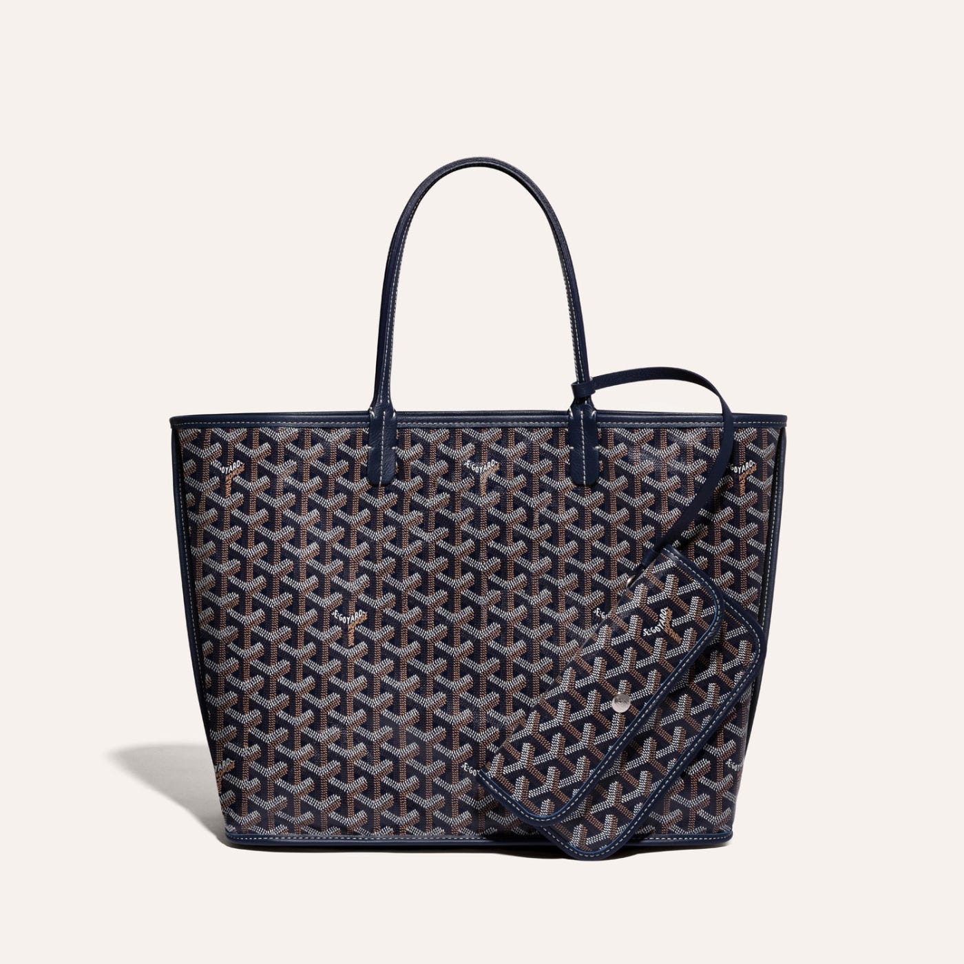 Goyardine Navy Blue Anjou PM Reversible Tote Bag Palladium Hardware