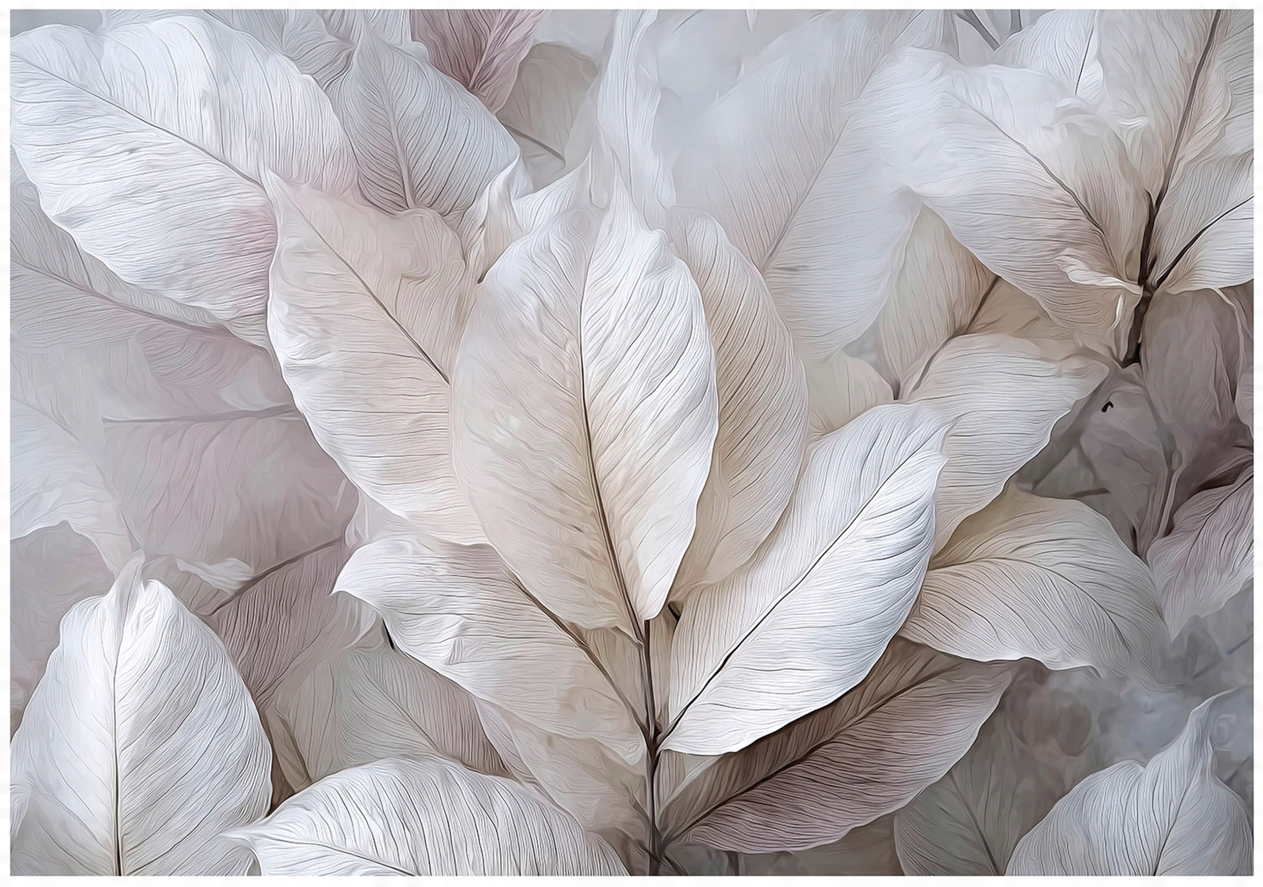 3D abstract leaves wall mural, gray, for bedroom or living room,
