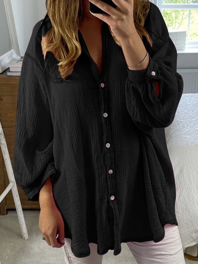 Ladies Cotton Linen Simple Casual Shirt