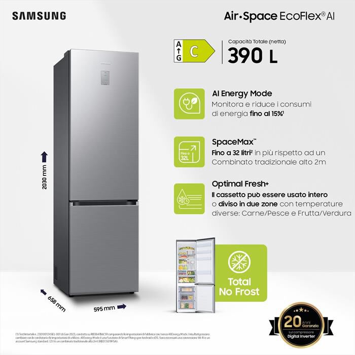SAMSUNG - Frigorifero combinato RB38C676CS9/EF ClasseC 390lt-METAL INOX