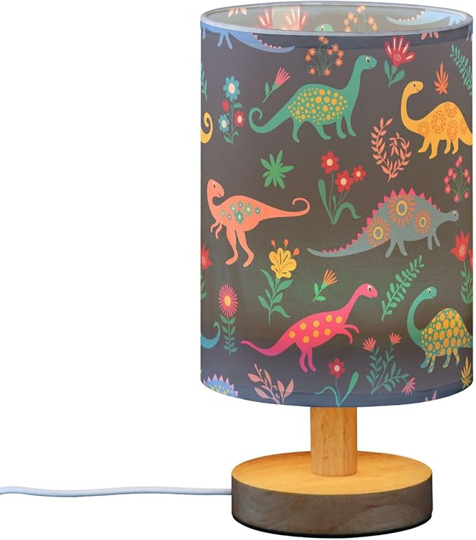 TWINKLETALE Table Lamp Dinosaur Floral Pattern Nightstand Lamp