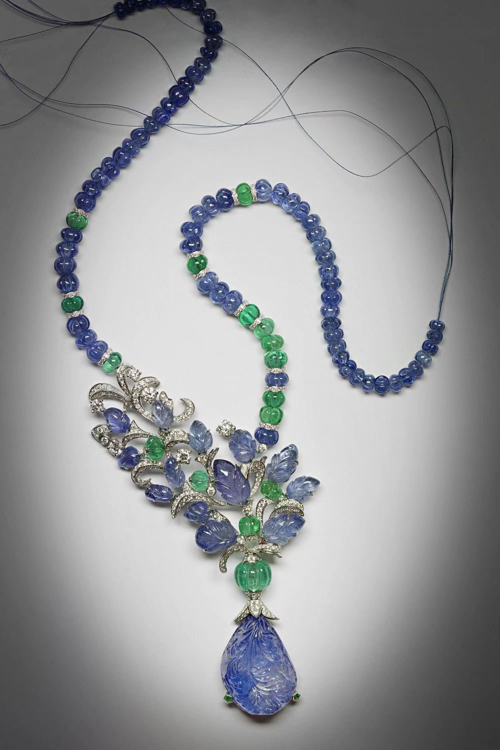 Fruit Pouch Sapphire Emerald Necklace
