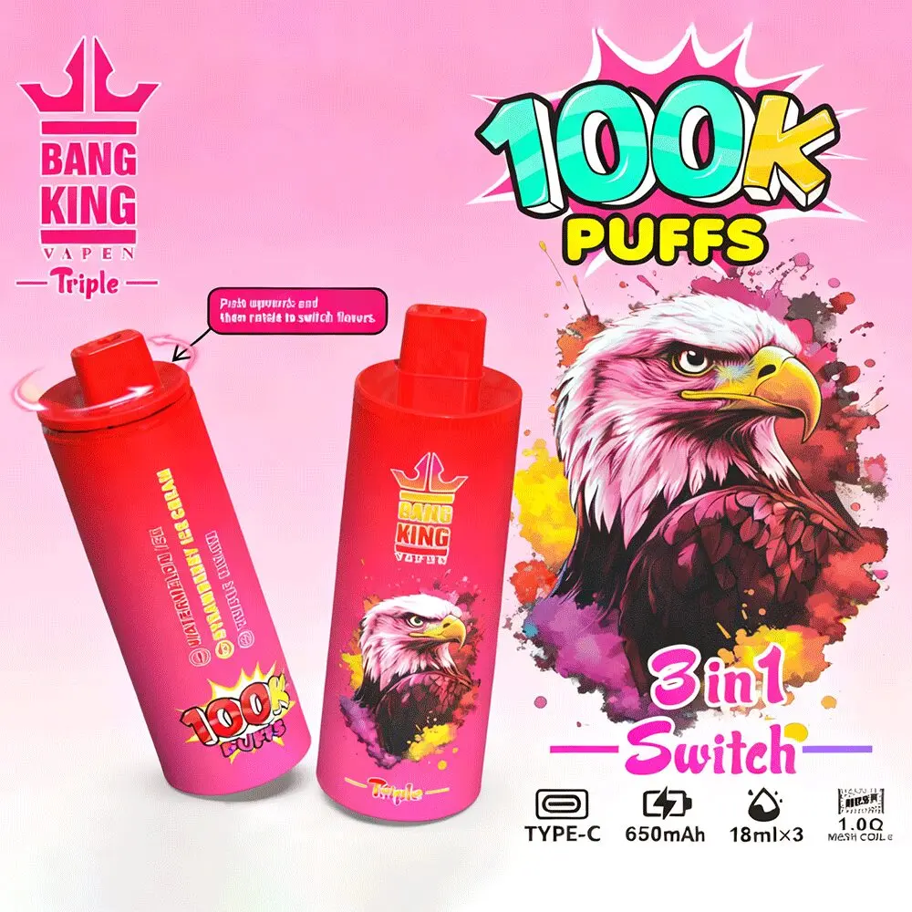 【New Arrive】Bang King Triple 100000 100K Puffs 3 in 1 Flavors Original Rechargeable Disposable Vape