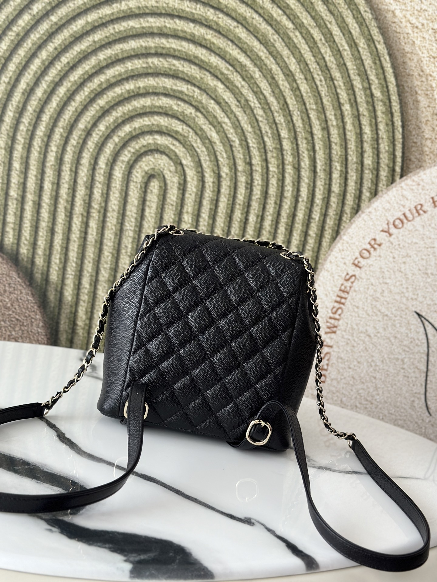 Classic Quilted Multi-Pocket Backpack in Black Caviar Leather with Gold-Tone Hardware - Mocuir