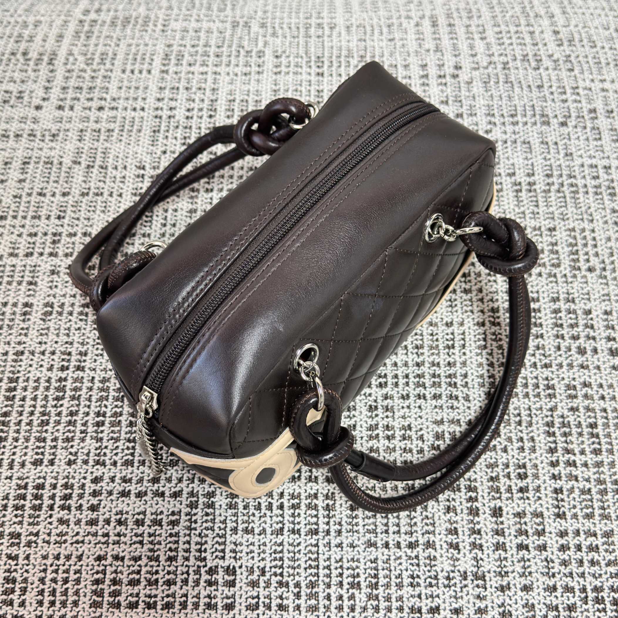 Cambon Quilted Lambskin Mini Boston Bag  Bowling Bag - Mocuir