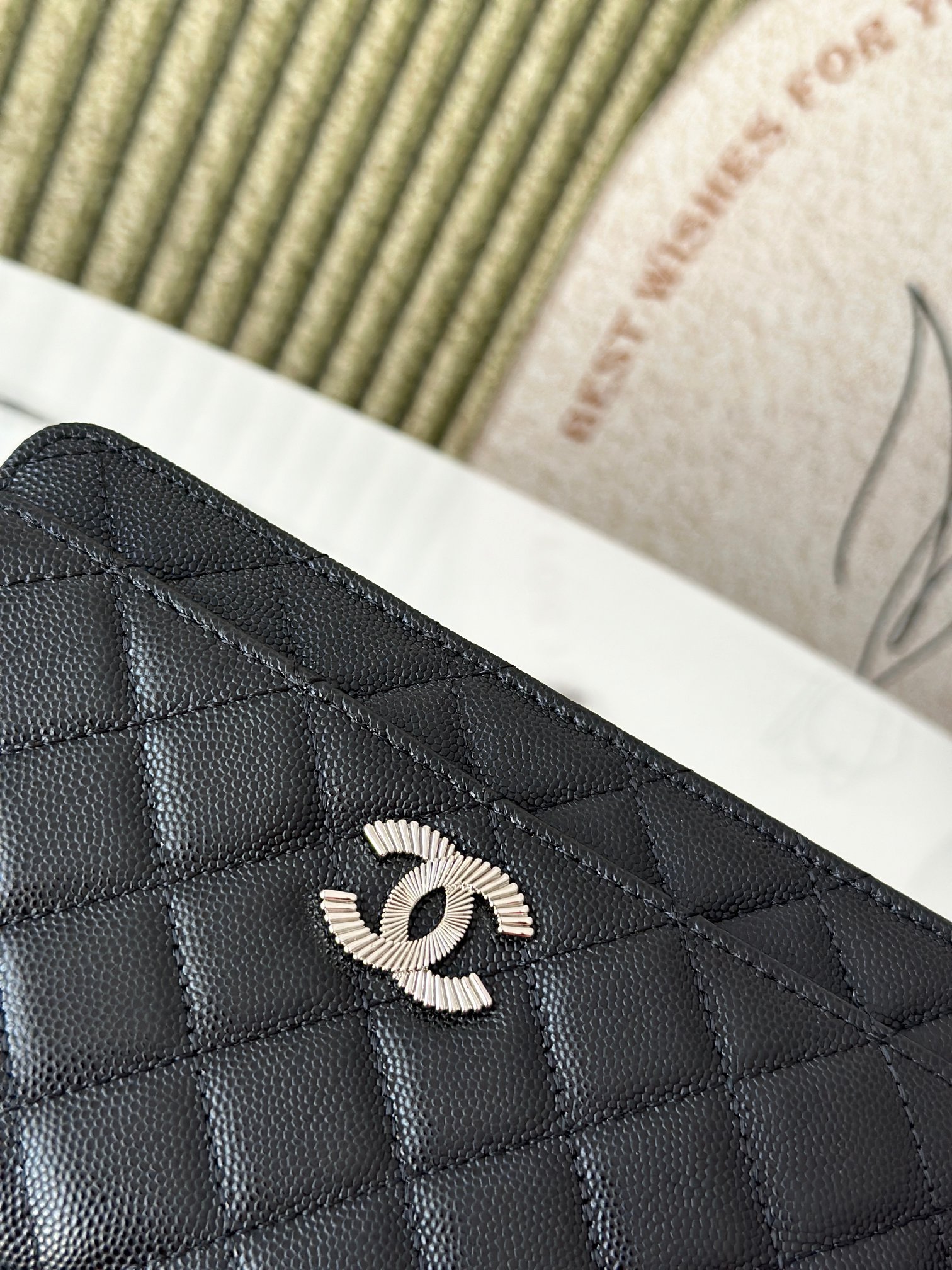 Wallet on Chain (WOC) 25C Collection in Black Quilted Caviar Leather with Brushed GoldSilver-Tone Hardware - Mocuir