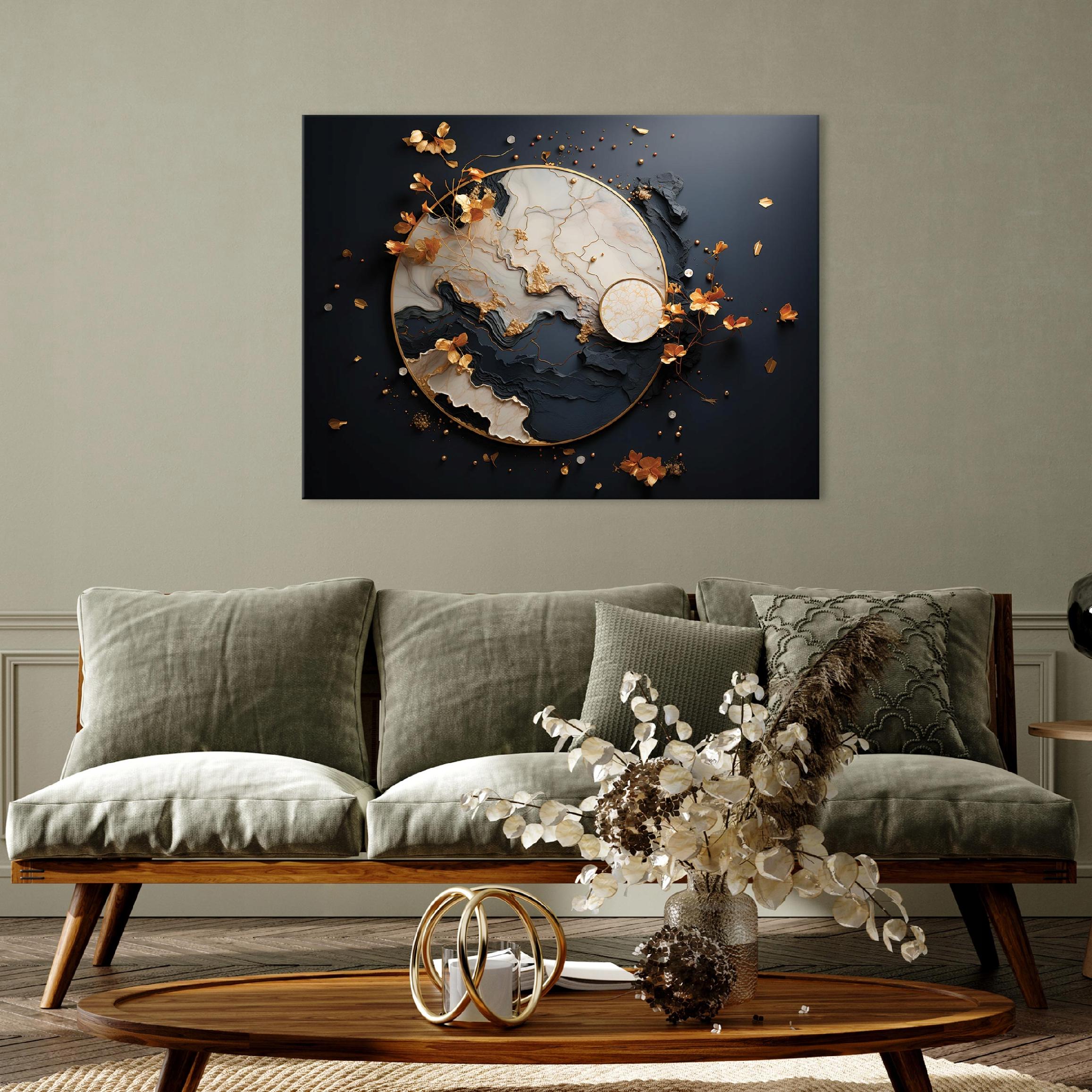 Abstract black marble painting on canvas for living room or bedroom wall, 60x40
