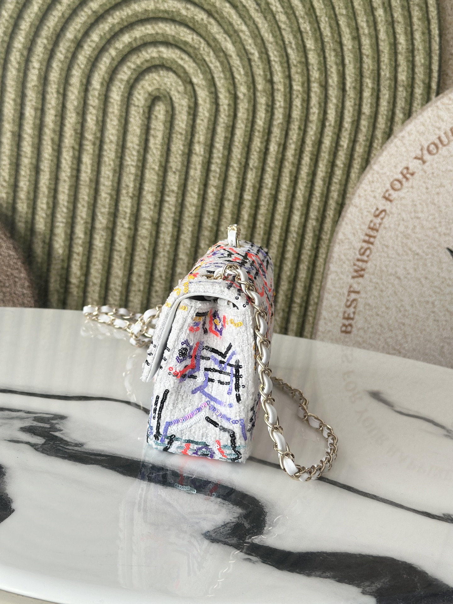 Spring-Summer 2019 Runway Kaleidoscope Multicolor Sequin Mini Classic Flap Bag with Gold-Tone Hardware - Mocuir