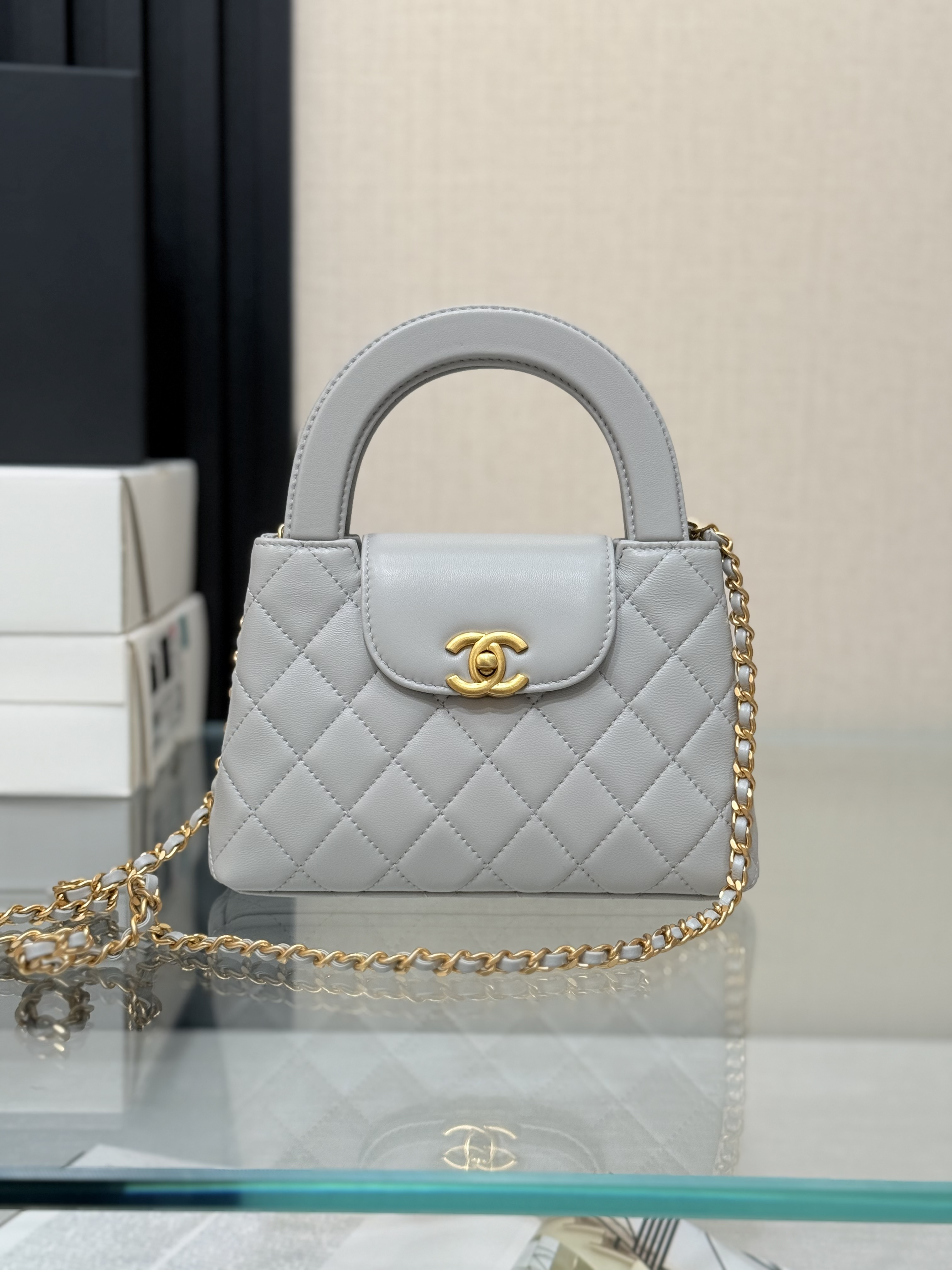 Mini Kelly Bag with Handle（Light Grey） - Mocuir