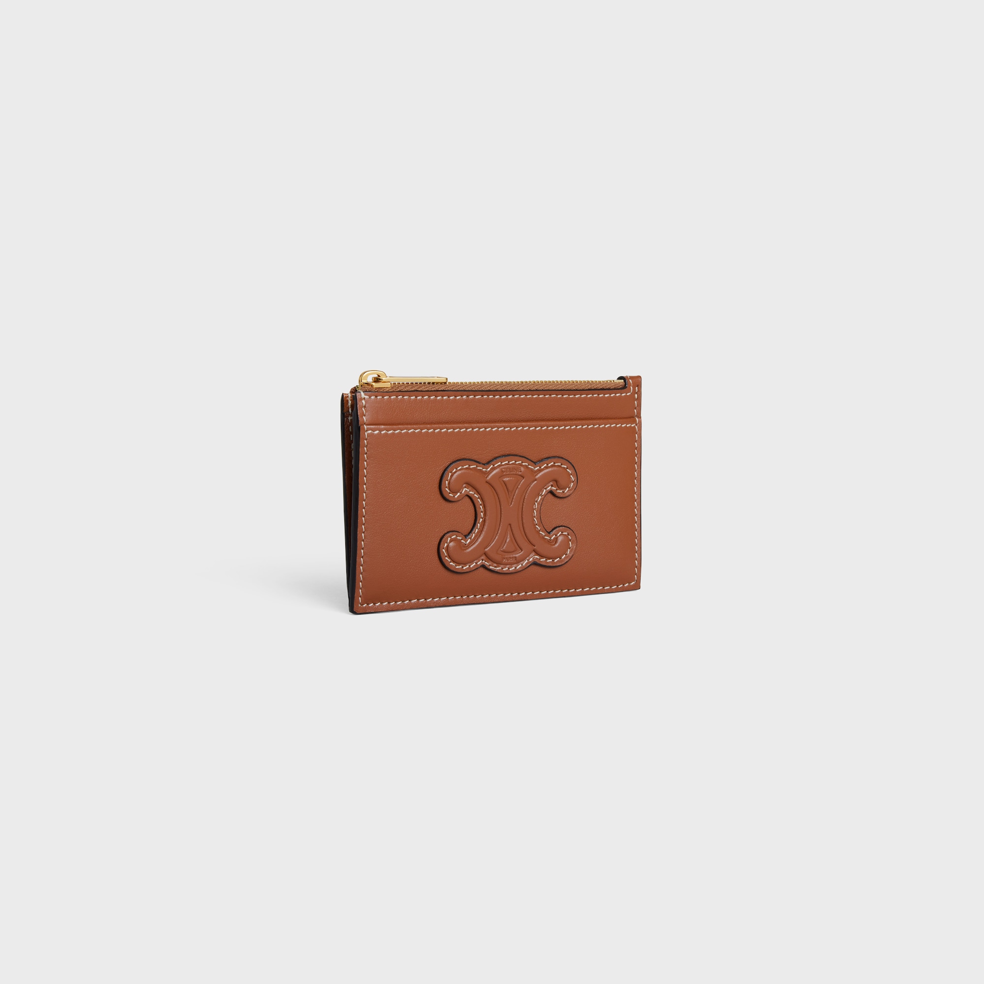 ZIPPED CARD HOLDER CUIR TRIOMPHE IN SHINY CALFSKIN TAN