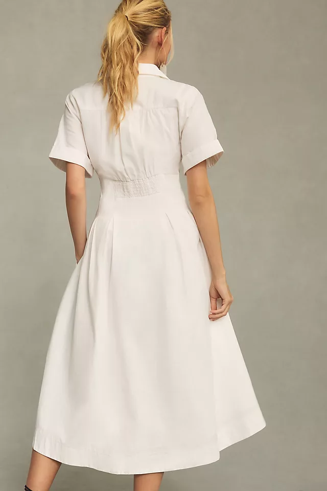 Modern Pleated Shirt Dress WHITE