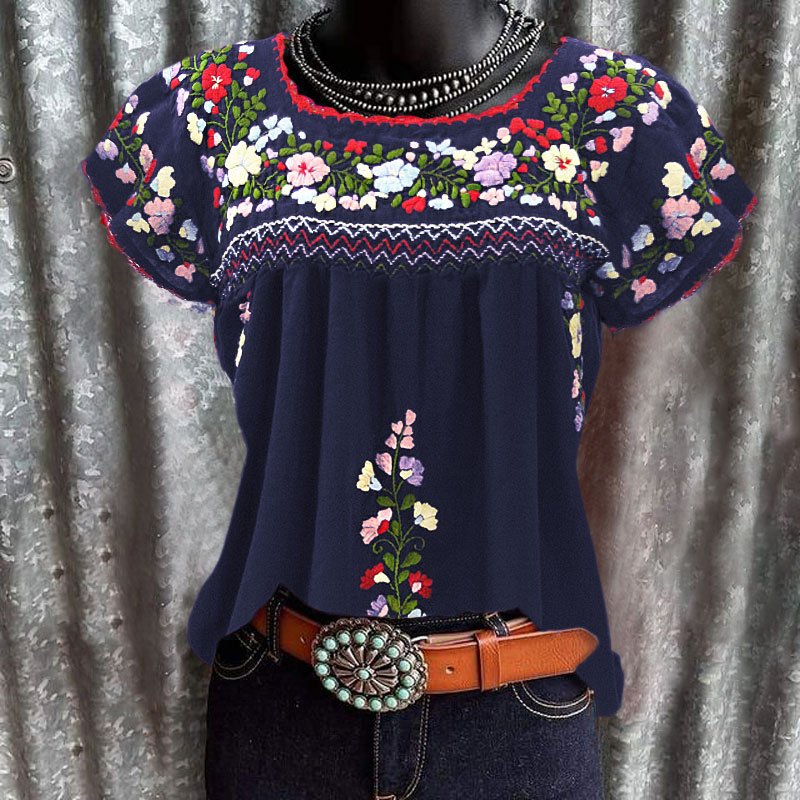 Purple flower graphic loose western tees designer
