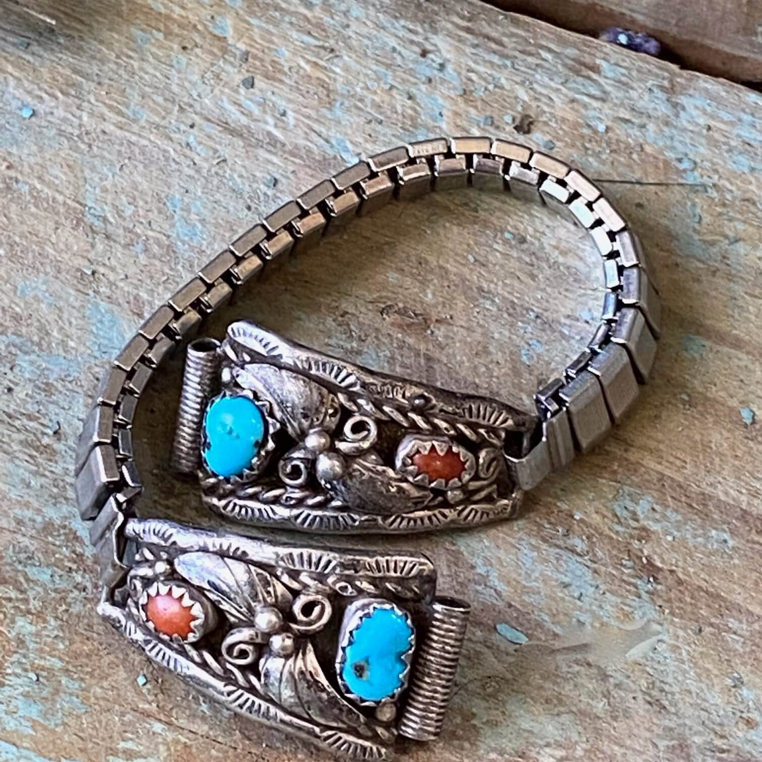 Vintage Sterling Silver Turquoise Watch Band Plates