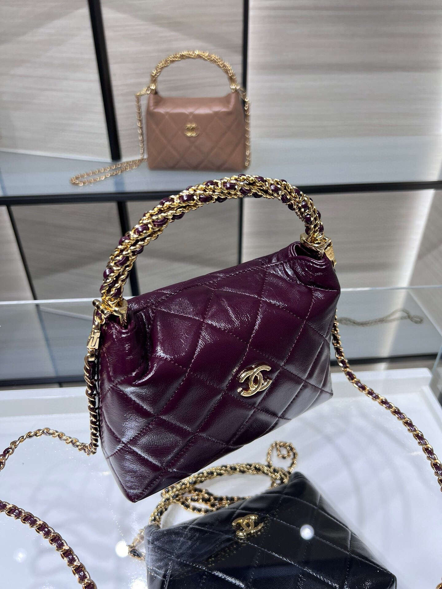 Mini Hobo Bag with Top Handle（Burgundy） - Mocuir