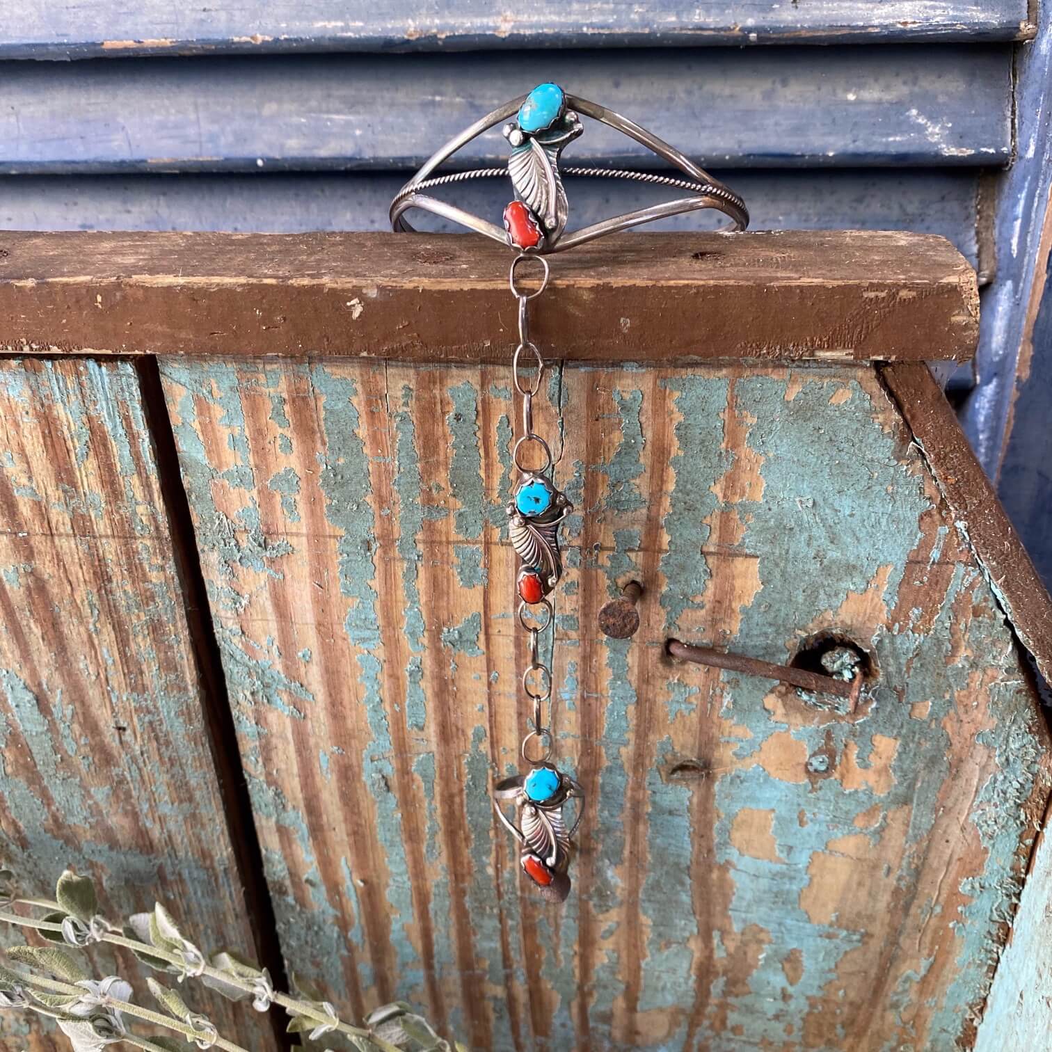 Vintage Navajo Sterling Silver Turquoise Slave Bracelet