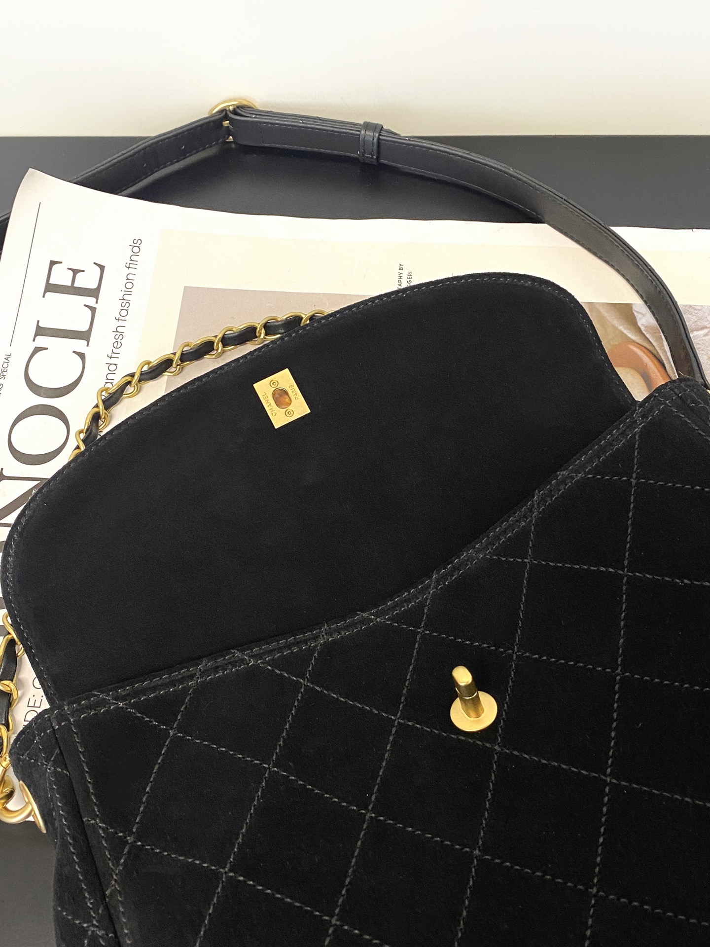 26C Hobo Flap Bag in Black Suede Calfskin with Gold Hardware (Model AS5886) - Mocuir