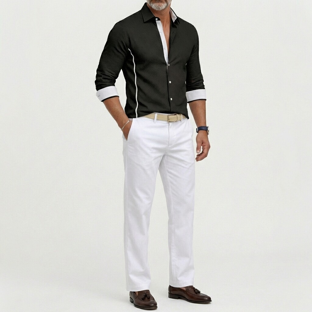 Men's Business Casual Jacquard Shirt Collar Single Breasted Long Sleeve Shirts