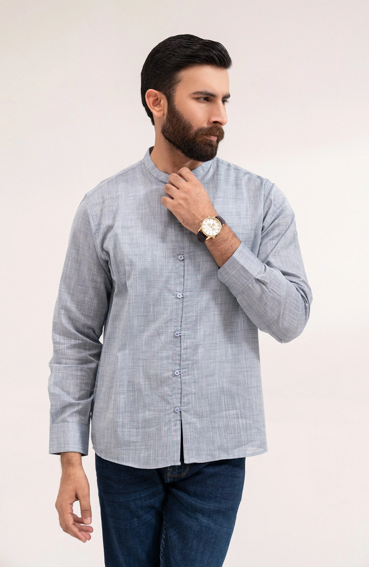 Men's Band Collar Shirt - SWS710125