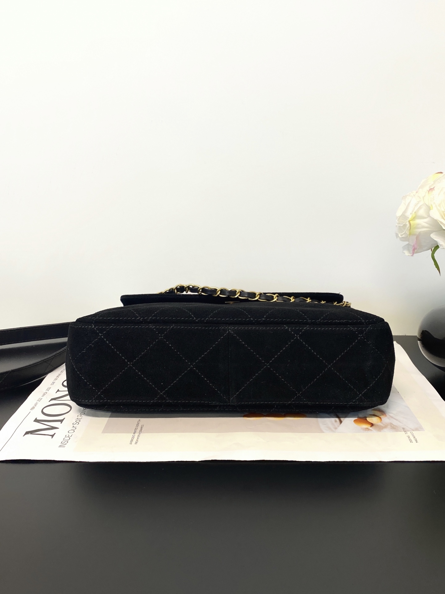 26C Hobo Flap Bag in Black Suede Calfskin with Gold Hardware (Model AS5886) - Mocuir