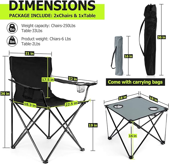 Camping Lawn Chairs & Table Set