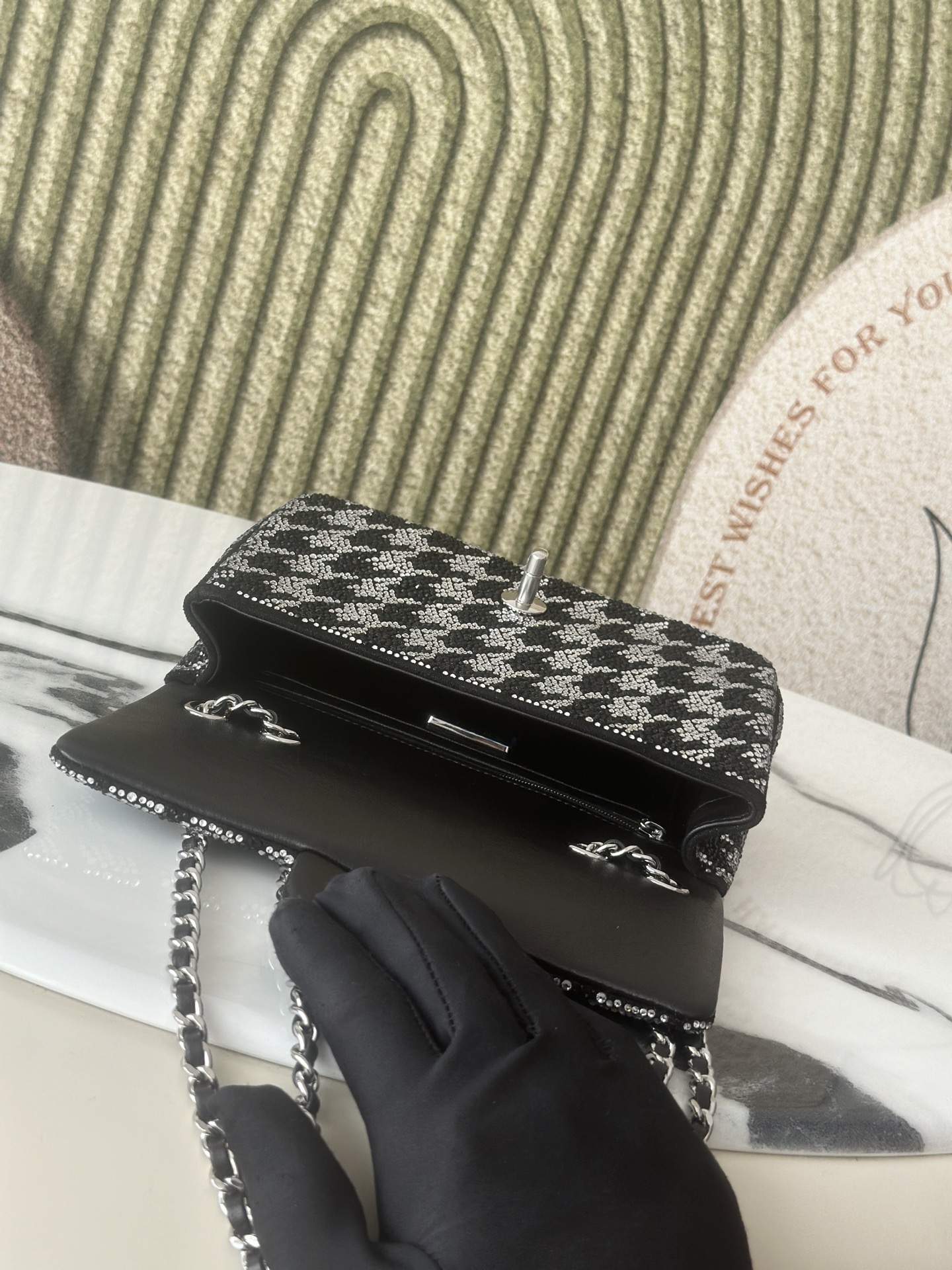 Limited Edition Black Strass Crystal Quilted Mini Classic Flap Bag with Silver-Tone Hardware - Mocuir