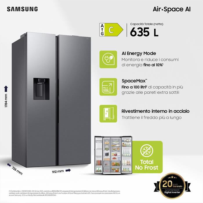 SAMSUNG - Frigorifero side by side RS80F67KCTEF Classe C-Inox