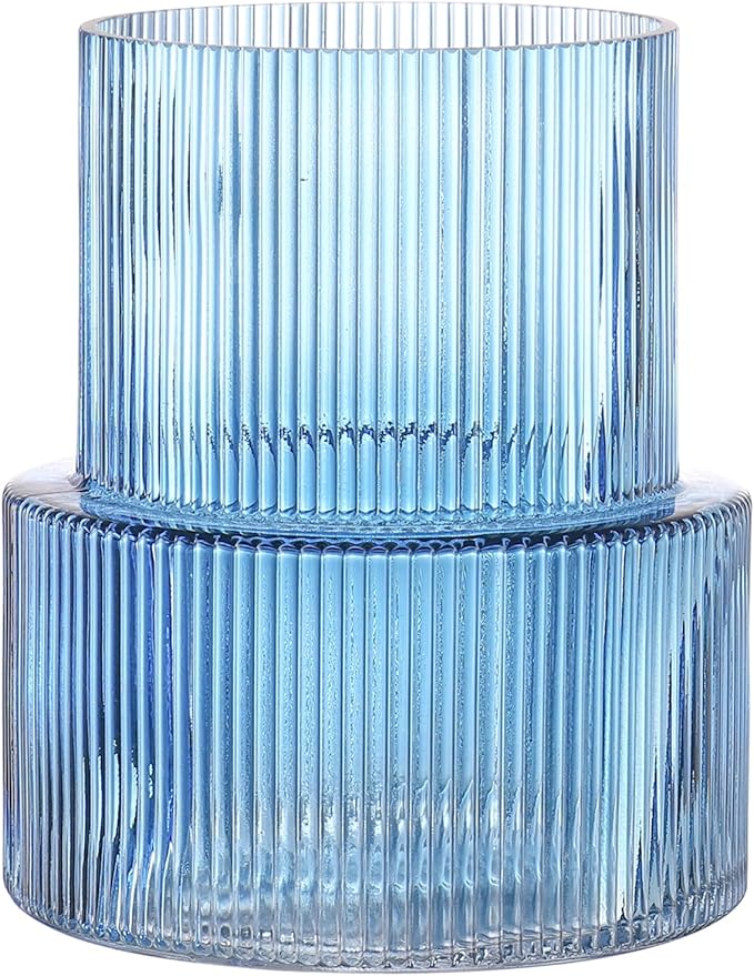 VASEA Ribbed Glass Vase, Flower Vase