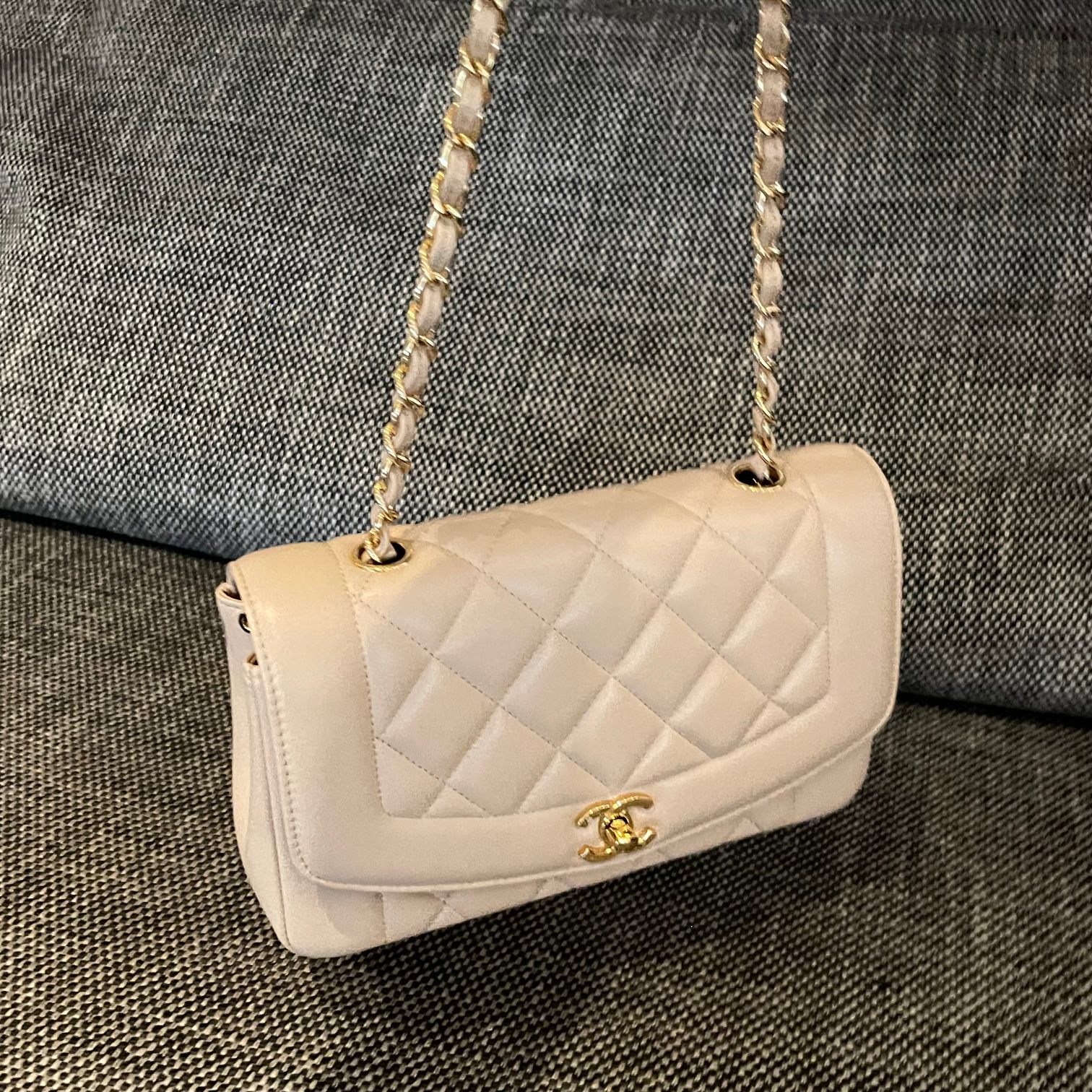 Vintage Diana Nude Pink Quilted Lambskin Flap Bag with Gold-Tone Hardware - Mocuir