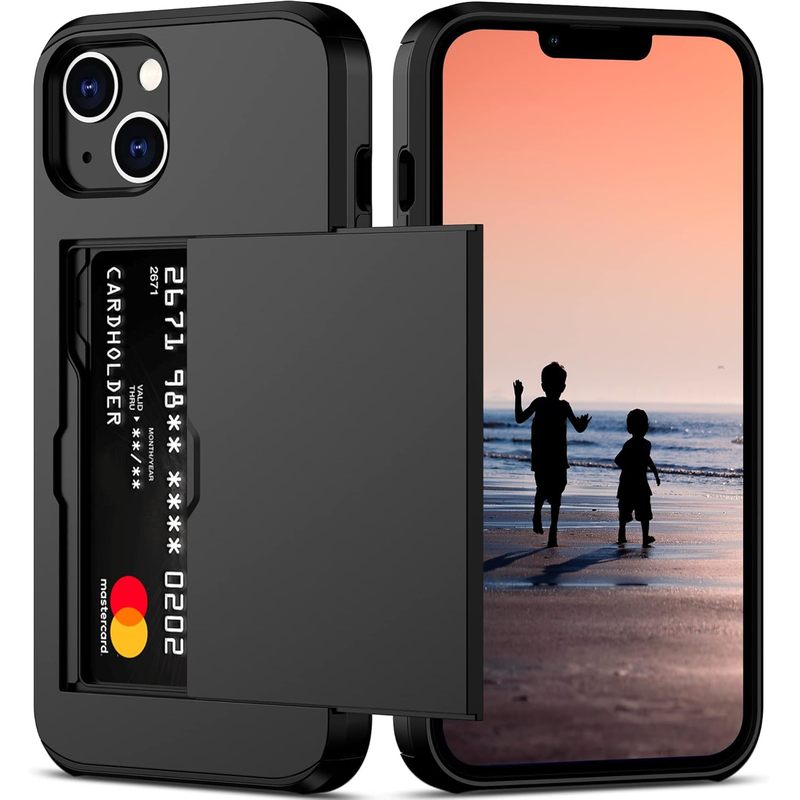 iPhone 14 Case with Card Holder Heavy Duty Protective