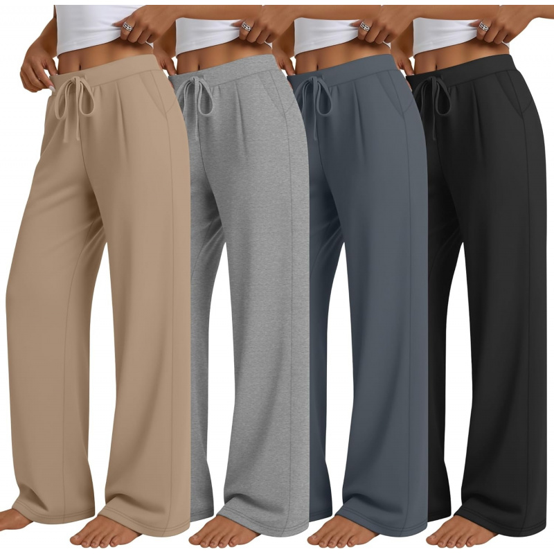 4 Pack Women's Lounge Pants Wide Leg Yoga Pants