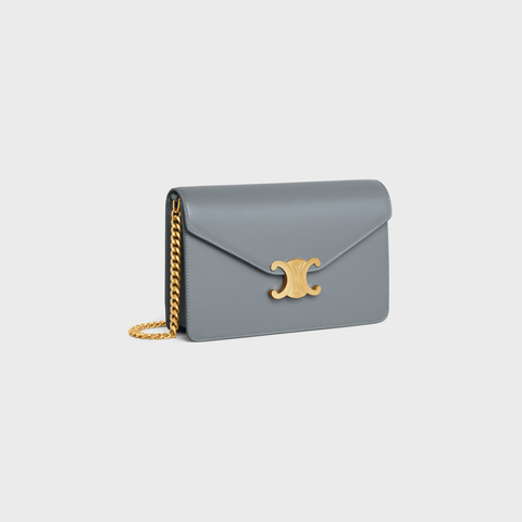 WALLET ON CHAIN MARGO IN SHINY CALFSKIN BLUE GREY