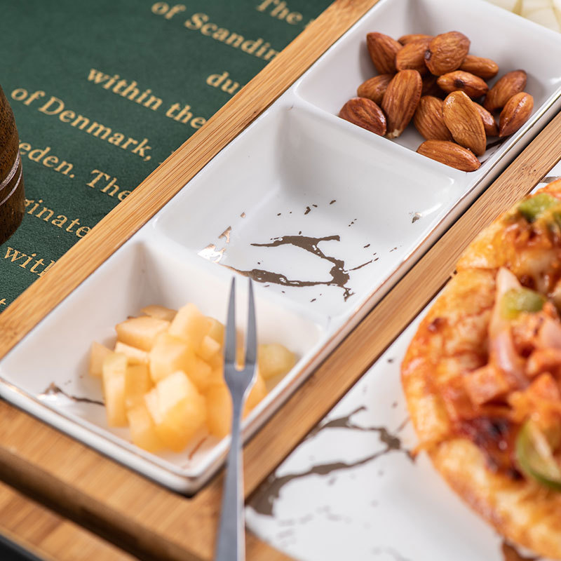 Restaurant pizza snack plate square ceramic plate creative gold pattern Western steak plate