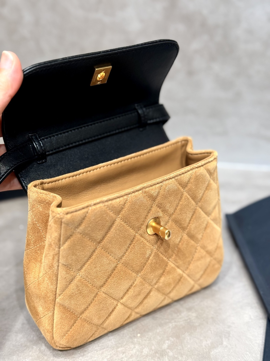 25A Métiers d'Art Lambskin & Suede Calfskin Mini Saddle Crossbody Bag with Gold-Tone Hardware (Model AS5578) - Mocuir