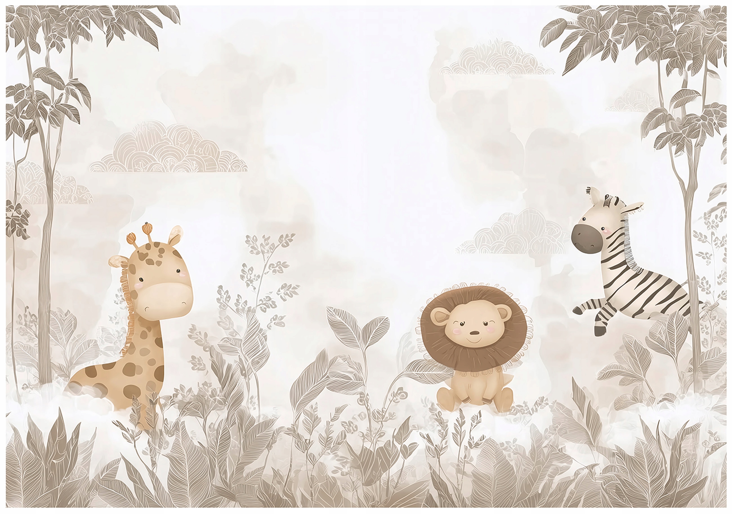 Wall mural for children, animals, jungle, forest, beige, children's wallpaper,
