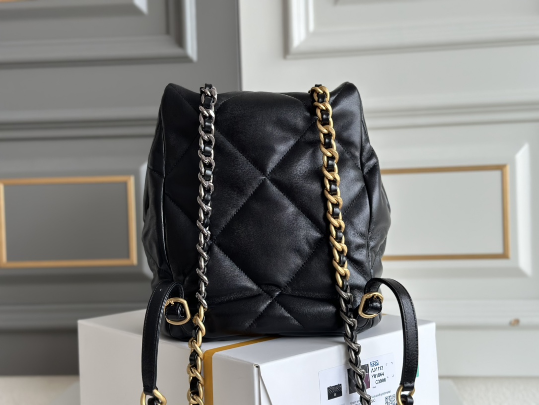 19 Backpack in Black Lambskin with Mixed Gold & Silver Hardware (Model AS4223) - Mocuir