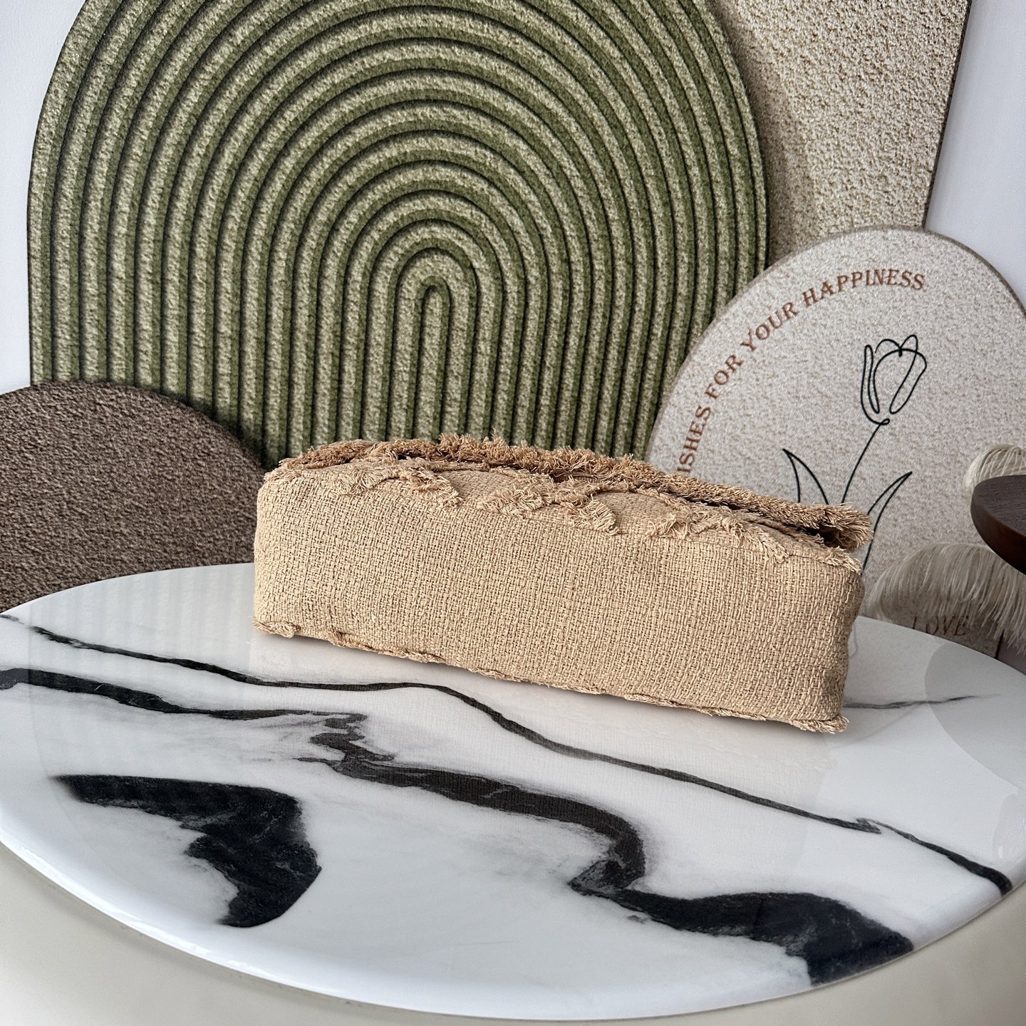 Spring Summer 2010 Coco Country Beige Linen Frayed Quilted Flap Shoulder Bag  Clutch - Mocuir