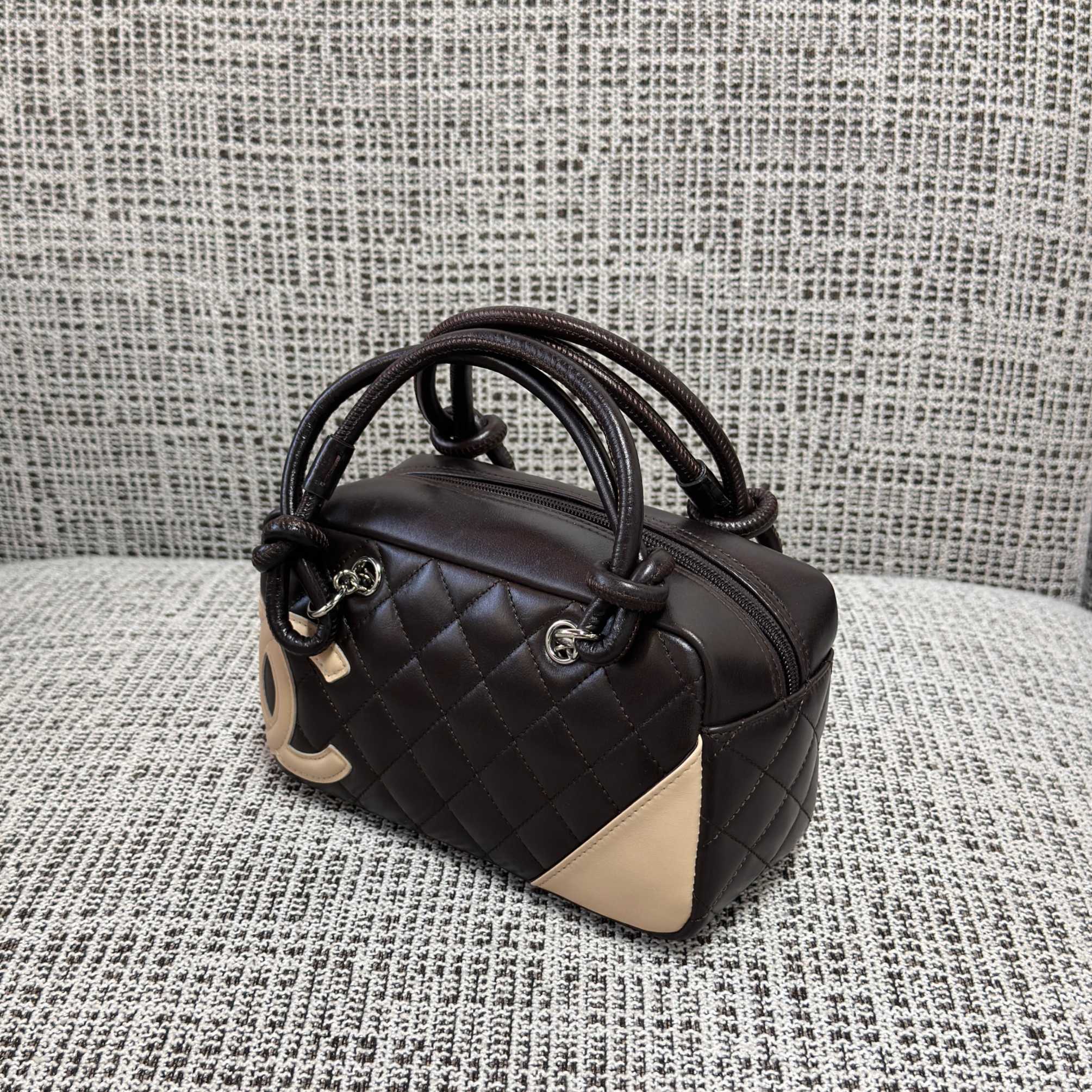 Cambon Quilted Lambskin Mini Boston Bag  Bowling Bag - Mocuir